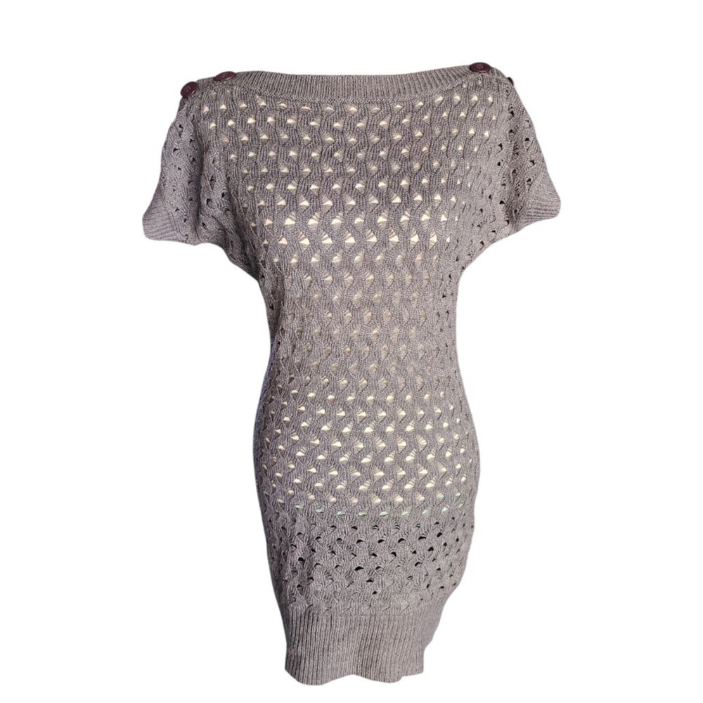 Vintage Y2K Pronto Moda Off-Shoulder Lacy Knit Mini Dress Acrylic Gray M